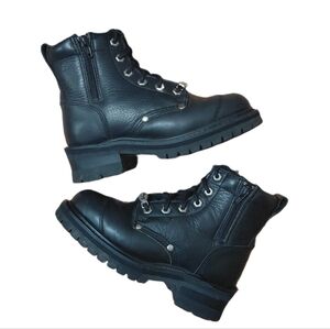 River Road Black Leather Motorcycle Boots Women's Size 6 Combat Biker Boots